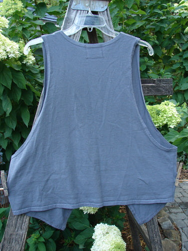 Barclay Calligrapher's Crop Vest in Stone Grey, unpainted, size 1, on a clothes rack. Features a deep V neckline, single button closure, dramatic front points, and deep arm openings.