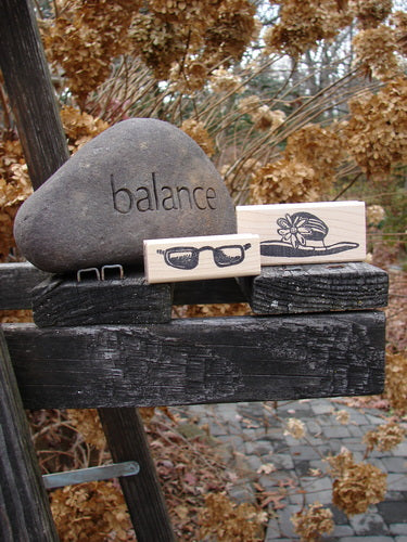 1997 New Rubber Stamps Beach Theme One Size: Set of two wooden blocks featuring blue fish stamps, one with sunglasses and the other with a fancy sun hat, perfect for creative projects.