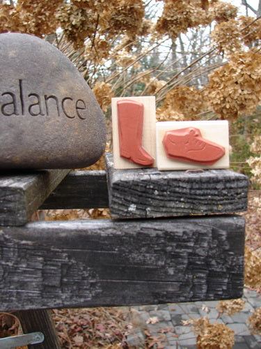 Close-up of 1997 New Rubber Stamps City Slicker Theme showing two unused wooden block stamps for customizing stationery or decorating wrapping paper.