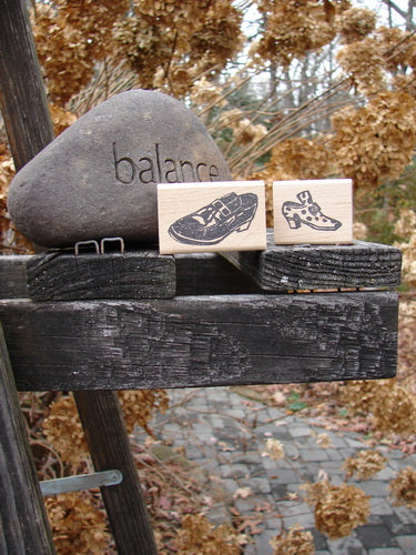 1997 New Rubber Stamps His and Her Theme One Size: Two wooden blocks showcasing engraved shoe designs, perfect for customizing stationery or decor.