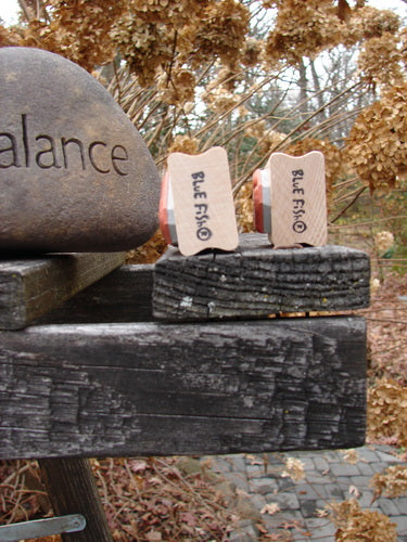 1997 New Rubber Stamps His and Her Theme One Size: Two unused wooden block stamps with blue fish designs, perfect for customizing stationery or decorating wrapping paper.