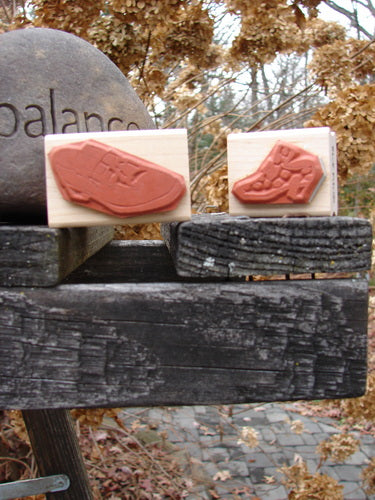 1997 New Rubber Stamps His and Her Theme One Size featuring wooden blocks with detailed shoe imprints, ideal for customizing stationery or decor.