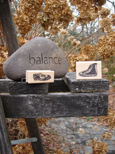 1997 New Rubber Stamps Sneaker City Theme: Set of 2 wooden block stamps with sneaker designs, perfect for creative projects and customizing stationery.