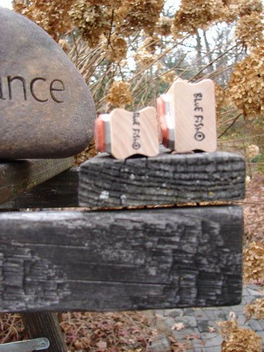 1997 New Rubber Stamps Sneaker City Theme: Two mint-condition wooden fish stamps, one low top and one high top, perfect for customizing stationery or decorating wrapping paper.