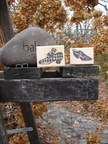 1997 New Rubber Stamps Uptown Gal Theme, featuring two wooden block stamps with blue fish designs, perfect for customizing stationery or decorating wrapping paper.