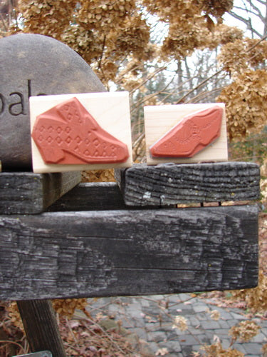 1997 New Rubber Stamps Uptown Gal Theme, set of two unused wooden blocks with red rubber stamps, ideal for customizing stationery or decorating wrapping paper.