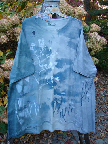 Barclay NWT Art Top with botanical tree design on blue shirt