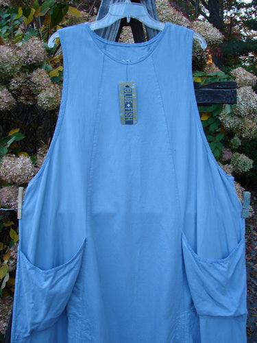 Barclay NWT Twill Joyous Jumper Unpainted Sky Size 2, featuring double front pockets and a sweeping A-line shape, displayed hanging on a clothesline.