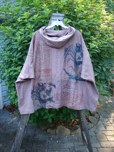 Barclay Hooded Postcard Zipper Jacket Vest Rear Roman Wings Vintage Rose OSFA, featuring a cozy hood, full zipper, dolman shoulders, and sweeping hemline with Roman-themed back design.