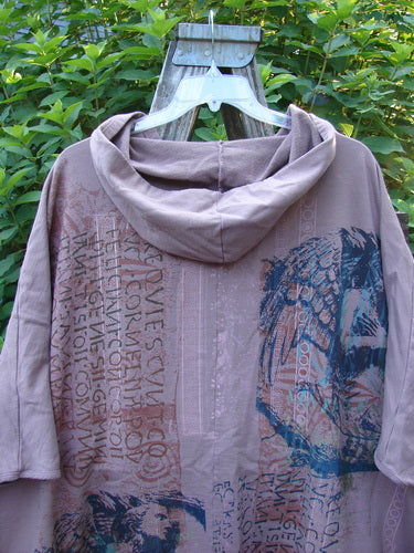 Barclay Hooded Postcard Zipper Jacket Vest features a cozy hood, full zipper front, roomy pockets, and dolman shoulders with a unique rear Roman wings design, showcasing Bluefishfinder's vintage style and creativity.