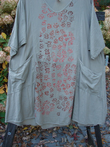 Barclay NWT Batiste Bliss Dress with fallen petal design, size 2. Short-sleeved grey shirt with red floral patterns.