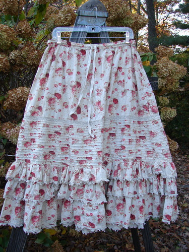 Magnolia Pearl Penelope Skirt with ruffled layers and lace accents, in Des Rosier Floral print. OSFA.