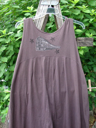 1993 Wide Pant Overall Jumper Star Path Travel Redyed Dark Plum Size 1 features super wide swingy belled legs, unique front buttons, and a gathered back shoulder, highlighting vintage travel and star path themes.