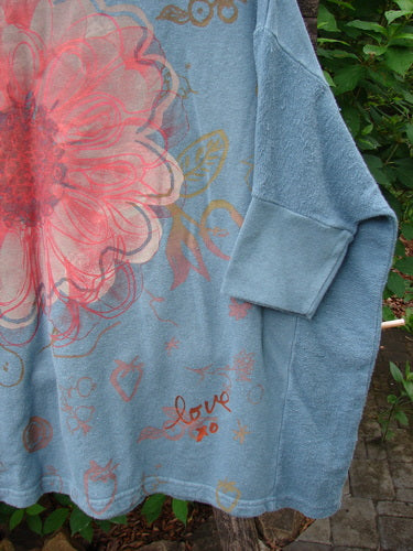 Barclay Hemp Cotton Banded Sleeve Colors Sweatshirt Single Bloom Cypress OSFA features a single flower design with textured hemp side panels and dolman banded sleeves, showcasing Bluefishfinder's vintage-inspired creativity.