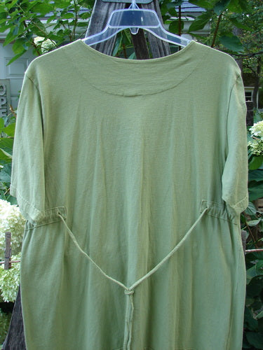 Barclay Sectional Pocket Tunic Unpainted Spring Sprout Size 0 displayed on a clothes rack, featuring a deep V neckline, colorful buttons, short sleeves, and side drop wrap lower pockets.