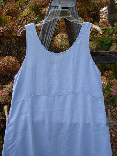 2000 Summer Shift Dress Fish Stream Size 1 displayed on a wooden swing, showing its flowing fabric, downward curved empire waist, and bright fish-themed hem.