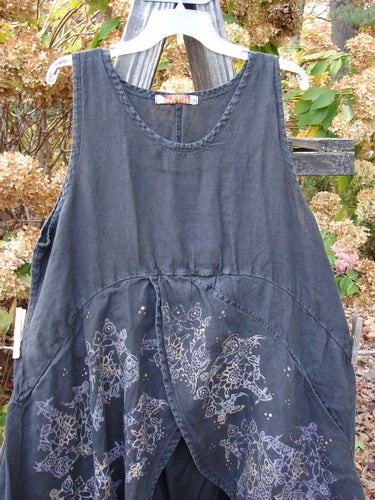 Barclay Linen Open Front Drawcord Hem Jumper featuring a metallic floral design and layered crossover front with batiste under skirt.