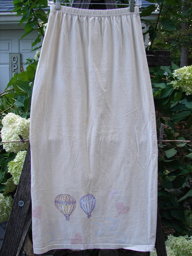 1999 Straight Skirt Air Balloon Natural Size 0: This organic cotton skirt from BlueFishFinder.com features a straight shape, full elastic waistband, and hot air balloon paintings around the hem.