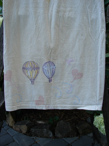 1999 Straight Skirt Air Balloon Natural Size 0, featuring hot air balloon illustrations near the hem, with a full elastic waistband and a straight shape, made from organic cotton.