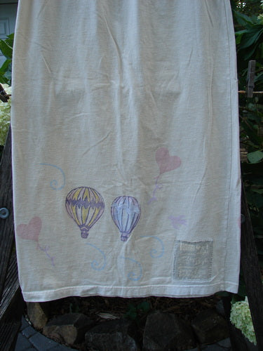 1999 Straight Skirt Air Balloon Natural Size 0, adorned with colorful hot air balloons and hearts painted around the hem, showcasing a full elastic waistband and a straighter shape.