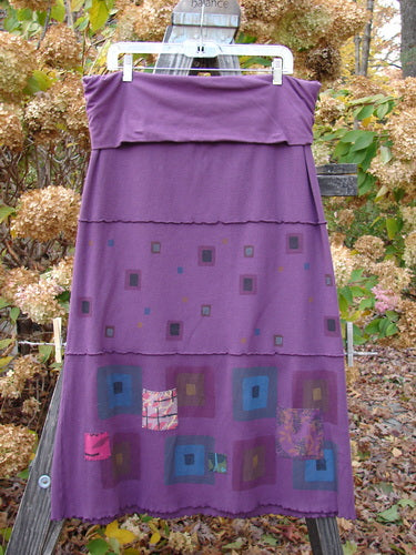 Barclay Patched Thermal Fold Over Pencil Panel Skirt Grid Stripe Magenta Size 2, showcasing a fold-over waist, tiny patches, and grid pattern, perfect for fall, made from organic cotton.