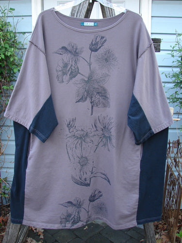 Barclay Cotton Interlock Contrast Side Panel Tunic Floral Plum Black Size 2 featuring a floral design with three-quarter wide sleeves and contour floral theme paint, showcasing vintage-inspired creativity.