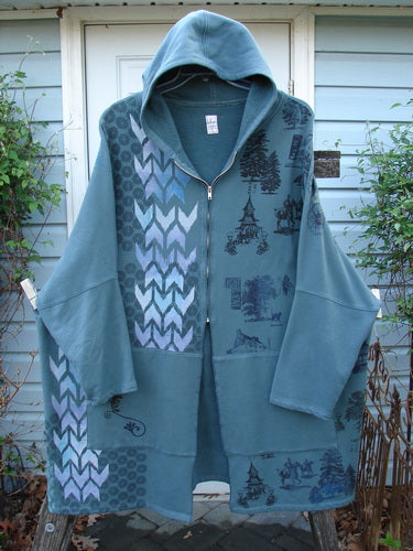 Barclay Fleece Hooded Zip Pocket Jacket Equestrian Light Love Mirror Size 3, featuring a cozy hood, half-zip front, kangaroo pockets, dolman shoulders, with equestrian-themed design visible on the front.