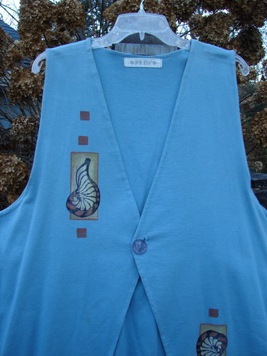 Image alt text: 1997 Elements Dock Straight Duo Shells Atlantis Size 2 blue vest with a design on it, made from organic cotton.