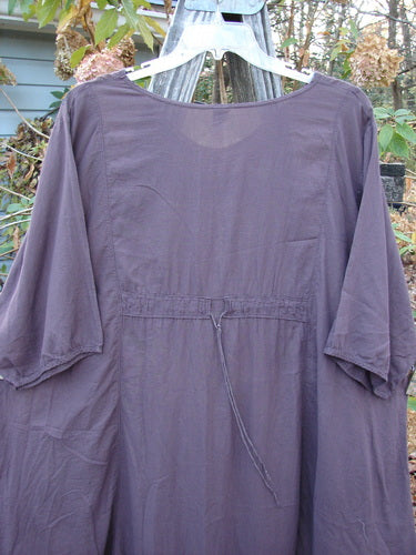 Barclay Linen Drawback Pocket Tunic Golden Daisy Plum Size 2 displayed on a clothes rack, highlighting its lightweight, short-sleeved design, ideal for expressing individuality through vintage Blue Fish Clothing style.
