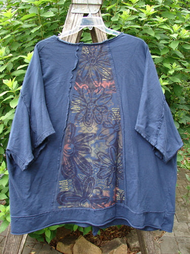 Barclay Photogram Open Front Jacket Rear Daisy Deep Navy OSFA showcasing a flower pattern on a heavyweight fabric with wide three-quarter sleeves and an open front, embodying BlueFishFinder's vintage style.