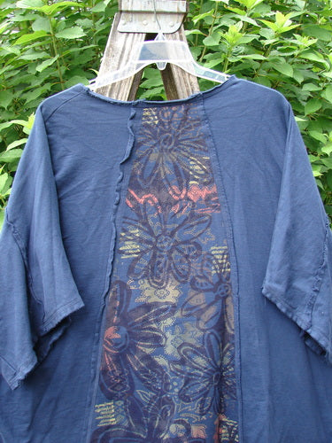 Barclay Photogram Open Front Jacket Rear Daisy Deep Navy OSFA, showcasing a close-up of its unique flower design, three-quarter sleeves, angular hem, and raw edges, embodying Bluefishfinder.com's vintage aesthetic.