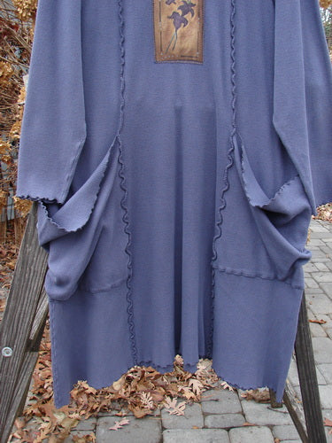 Barclay Patched Thermal Drop Pocket Dress, blue robe with hand-painted patches, A-line shape, drop floppy pockets. Size 1.