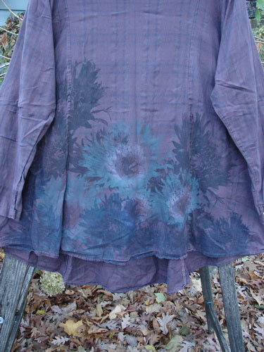 Barclay Draw Back Sectional Pullover Tunic Forest Garden Wine Stripe, Size 2, featuring a floral pattern, lightweight short sleeves, ideal for expressing individuality through vintage Blue Fish Clothing style.