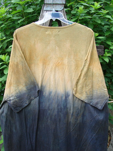 Barclay NWT Art Tee Unpainted Sun Field & Night OSFA displayed on a swinger, featuring a tunic length design with drop shoulders, rounded neckline, and three-quarter sleeves, embodying BlueFishFinder's creative vintage style.