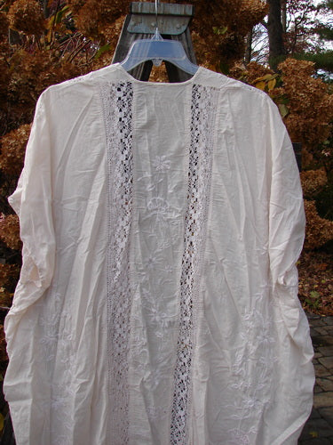 Magnolia Pearl European Cotton Embroidered Lace Duster, antique white shirt with lace on a swinger.