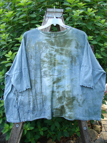 Barclay Dolman Curl Edge Square Pullover Night Star Mottled Moss OSFA: Features a seamless, boxy shape with drop shoulders and curly arm edgings, made from organic cotton for BlueFishFinder's vintage-inspired collection.