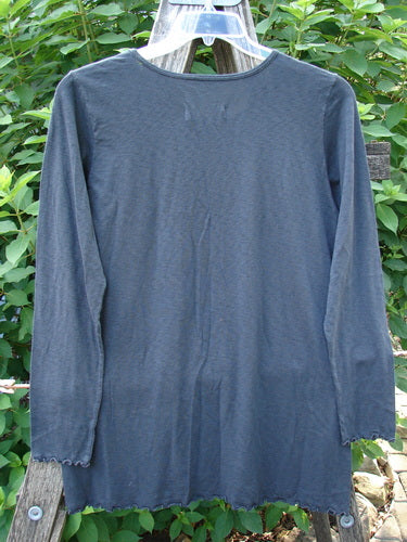 Barclay NWT Modal Batiste Layer Top Unpainted Shadow Size 1 features long sleeves, an A-line shape with hip flare, raw edges, and a rounded neckline, ideal for layering.