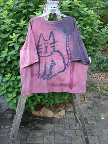 Barclay Center Seam Wide Line Tee Kitty Kitty Date Mottled Rose Berry OSFA featuring a cat illustration, rounded neckline, and boxy shape with drop shoulders, reflecting Bluefishfinder.com's vintage essence.