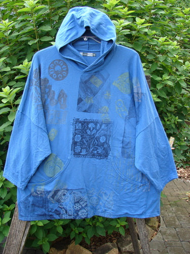 Barclay Dolman Roo Pocket Hoodie Mixed Theme Skylark OSFA featuring a cozy cordless hood, dolman shoulders, and wide flared swing with unique painted pockets, exemplifying Bluefishfinder's vintage style.