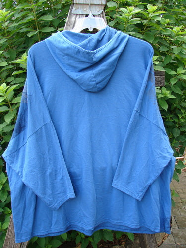 Barclay Dolman Roo Pocket Hoodie Mixed Theme Skylark OSFA displayed on a swinger, showcasing its cordless hood, dolman shoulders, flared swing shape, and unique painted pocket details, embodying BlueFishFinder's creative, vintage clothing style.