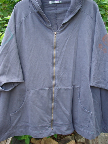 Barclay Hooded Postcard Zipper Jacket Vest Rear Home Raven OSFA features a cozy hood, full zipper, dolman shoulders, roomy pockets, and varying hemline, embodying BlueFishFinder's vintage-inspired, creative style.