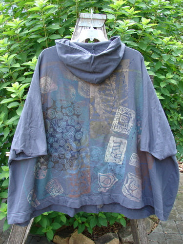 Barclay Hooded Postcard Zipper Jacket Vest Rear Home Raven OSFA features a sweeping hemline, cozy hood, full zipper front, dolman shoulders, and roomy drop pockets, embodying BlueFishFinder's vintage style.