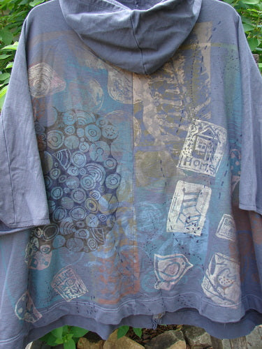 Barclay Hooded Postcard Zipper Jacket Vest Rear Home Raven OSFA features a cozy hood, full zipper, dolman shoulders, banded bottom, and roomy pockets, epitomizing Bluefishfinder.com's vintage style.