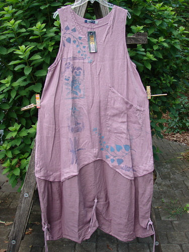 Barclay NWT Linen Explorer Jumper Contour Pansy Patch Tulsi Rose Size 0 features a scoop neckline, upper pocket, and unique monkey design, showcasing Bluefishfinder.com’s vintage style.