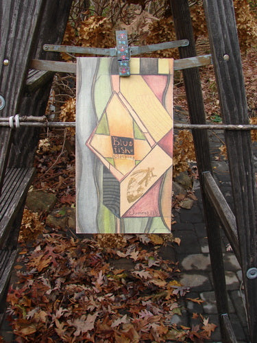 1998 Summer Catalog Games One Size displayed on a wooden ladder, featuring vintage art and poetry, with close-up details of autumn leaves, reflecting the BlueFishFinder's unique and expressive aesthetic.