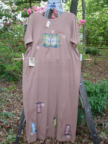 1998 NWT Eclipse Dress Celtic Fauna Size 2, featuring a scooped neckline, slimmer shape, tapered lower, side pockets, and vibrant Celtic-themed paint, showcasing unique vintage Blue Fish Clothing design.