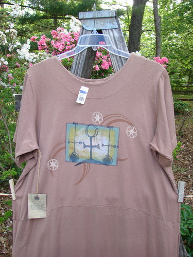 1998 NWT Eclipse Dress Celtic Fauna Size 2, showcasing a scooped neckline, straight slim shape, tapered lower, and signature Blue Fish patch with vibrant Celtic theme, featuring deep inseam pockets and yoked waist.