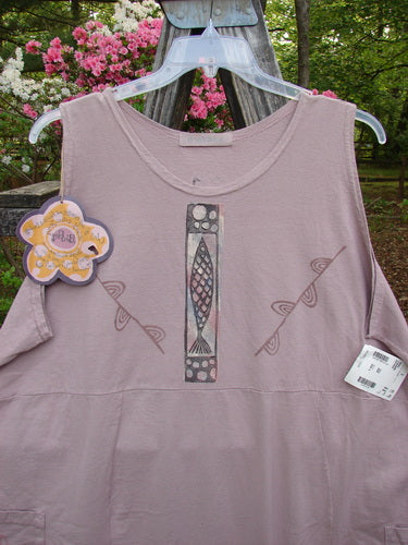 1994 NWT Flower Pot Top Single Fish Patio Rose Size 3 showcases a vintage A-line design with unique drop pockets, a ribbed neckline, and a signature blue fish patch, embodying Blue Fish's creative style.