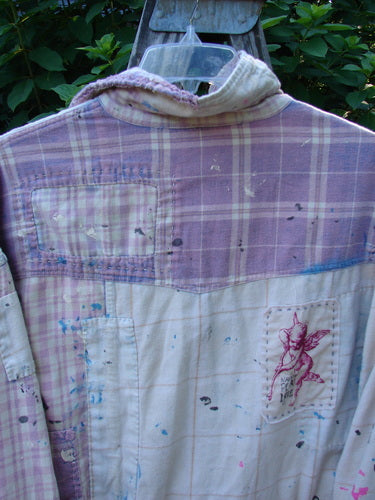 Magnolia Pearl Flannel Patched Surfside Shirt Sun Bleached OSFA features hand-distressed flannel with generous patching, long sleeves, button cuffs, unique hemline, and signature rear patch, embodying Bluefishfinder's vintage creative expression.