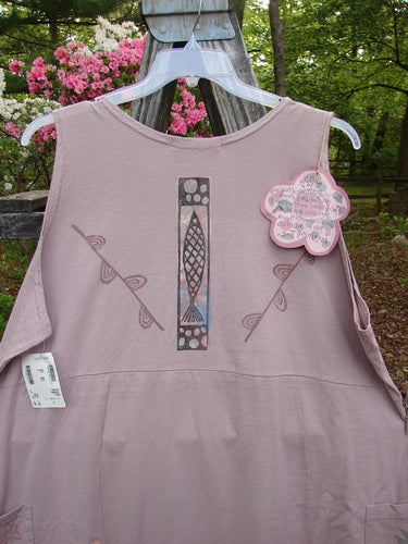 1994 NWT Flower Pot Top Single Fish Patio Rose Size 3 featuring a double leaf theme, unique pockets, ribbed neckline, flared A-line shape, and signature Blue Fish patch, embodying vintage Blue Fish creativity.